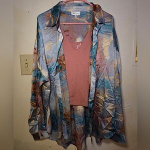 ACOA Multicolor Tie-Dye Shirt with Pink Tank Top